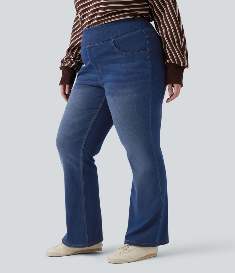 Halara Flex™ High Waisted Pockets Washed Denim Casual Bootcut Plus Size Women Straight Jeans