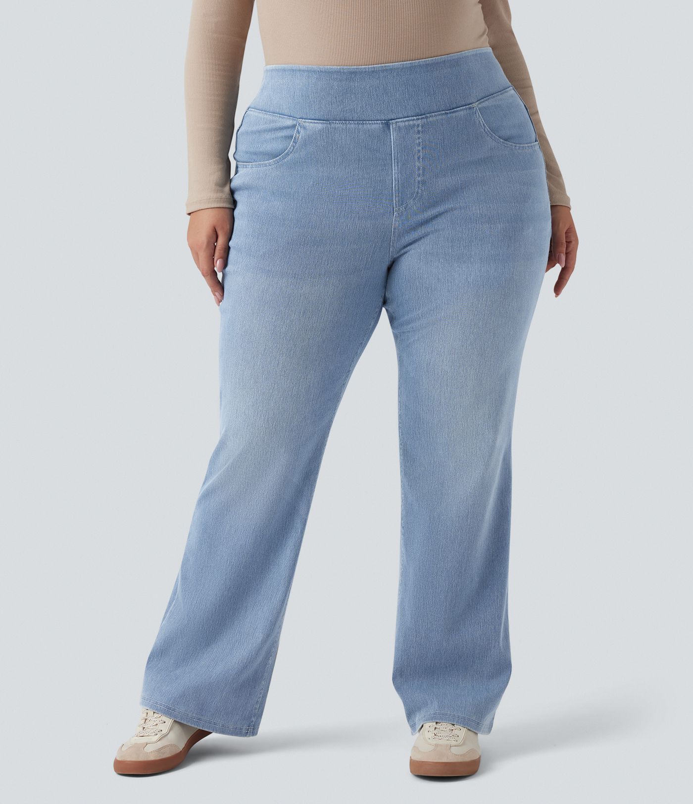 Halara Flex™ High Waisted Pockets Washed Denim Casual Bootcut Plus Size Women Straight Jeans