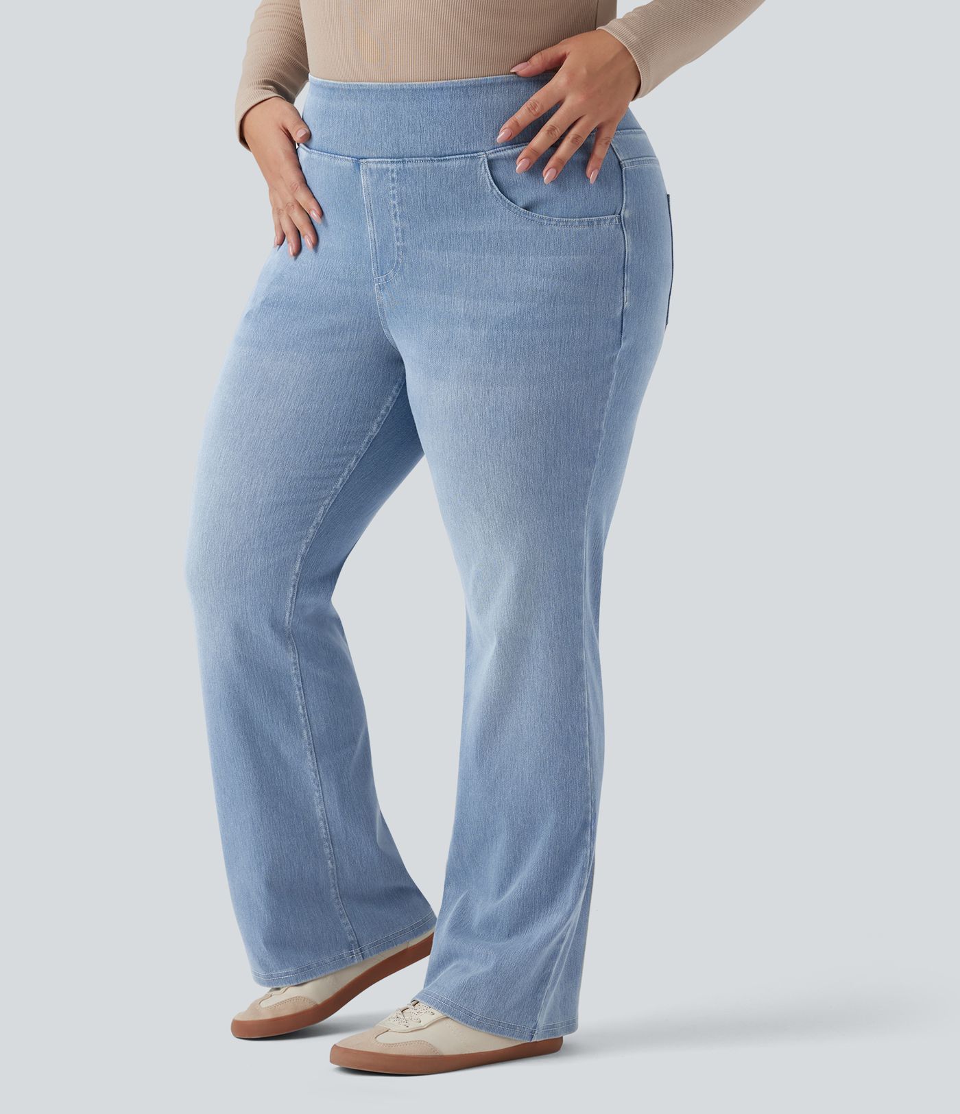 Halara Flex™ High Waisted Pockets Washed Denim Casual Bootcut Plus Size Women Straight Jeans