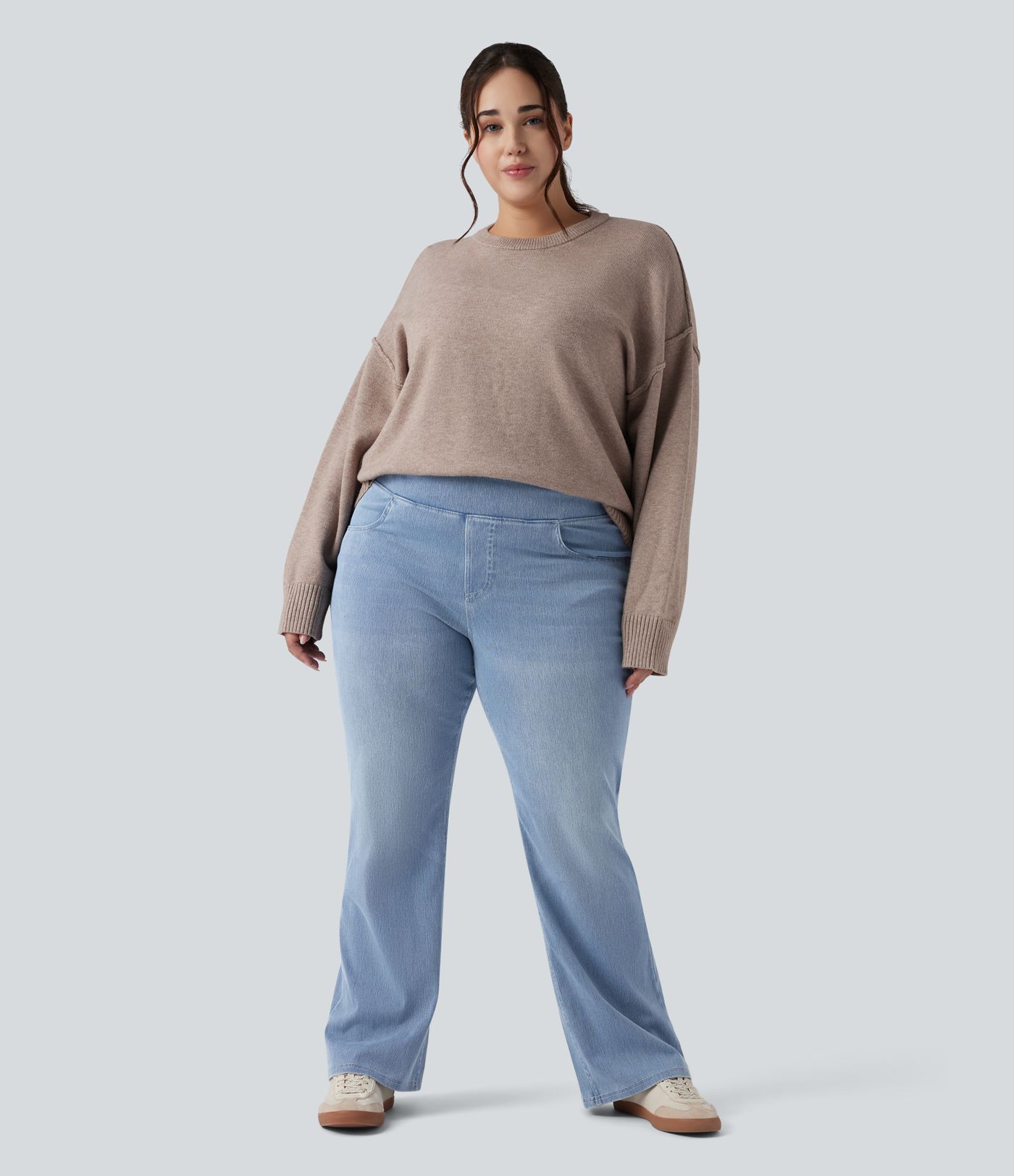 Halara Flex™ High Waisted Pockets Washed Denim Casual Bootcut Plus Size Women Straight Jeans