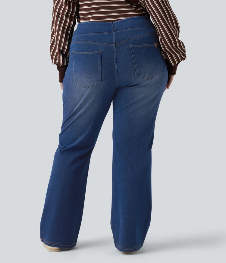 Halara Flex™ High Waisted Pockets Washed Denim Casual Bootcut Plus Size Women Straight Jeans