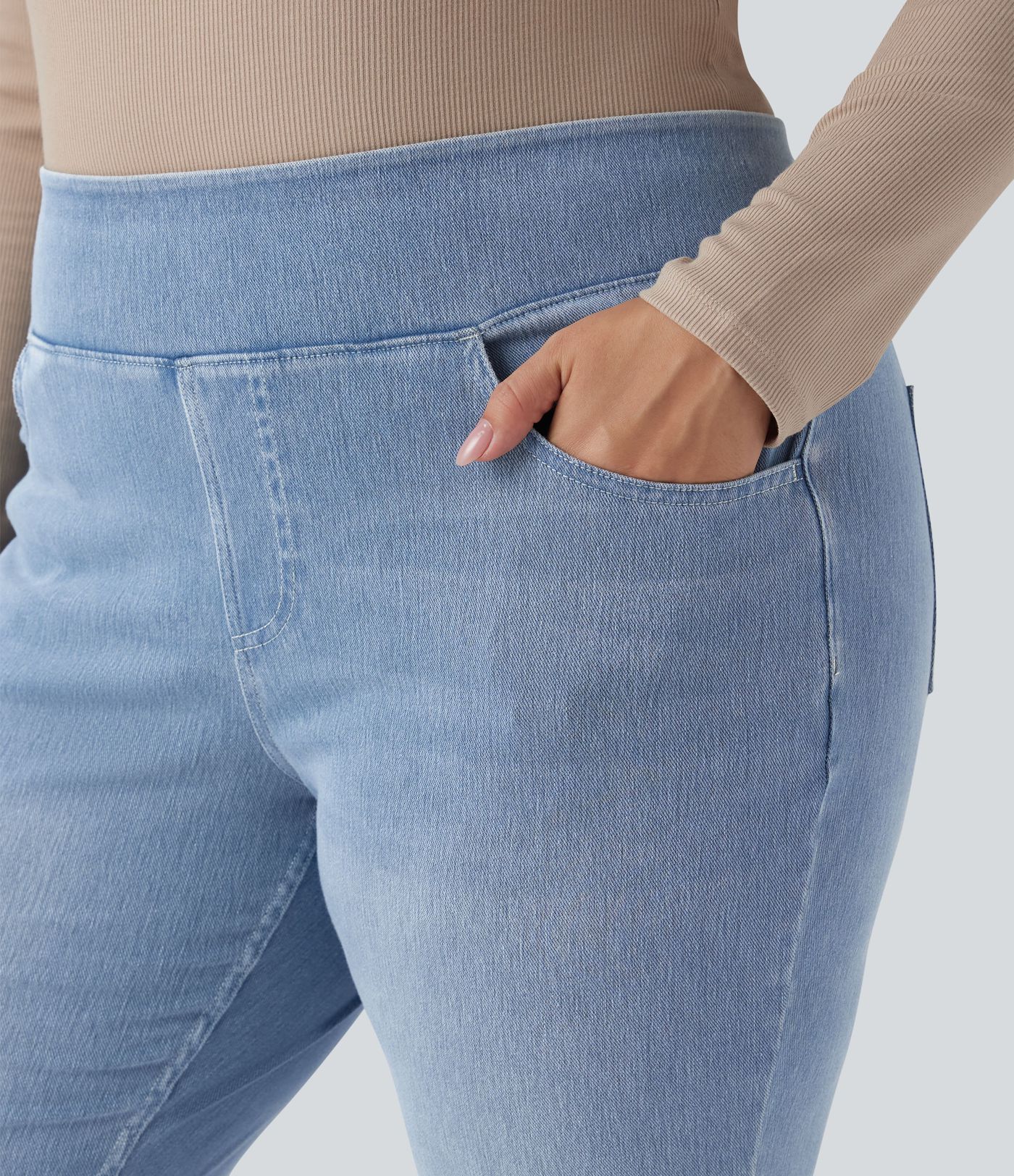 Halara Flex™ High Waisted Pockets Washed Denim Casual Bootcut Plus Size Women Straight Jeans