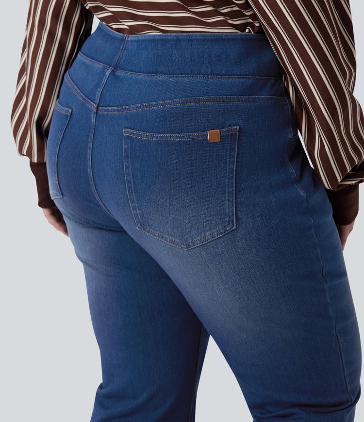 Halara Flex™ High Waisted Pockets Washed Denim Casual Bootcut Plus Size Women Straight Jeans