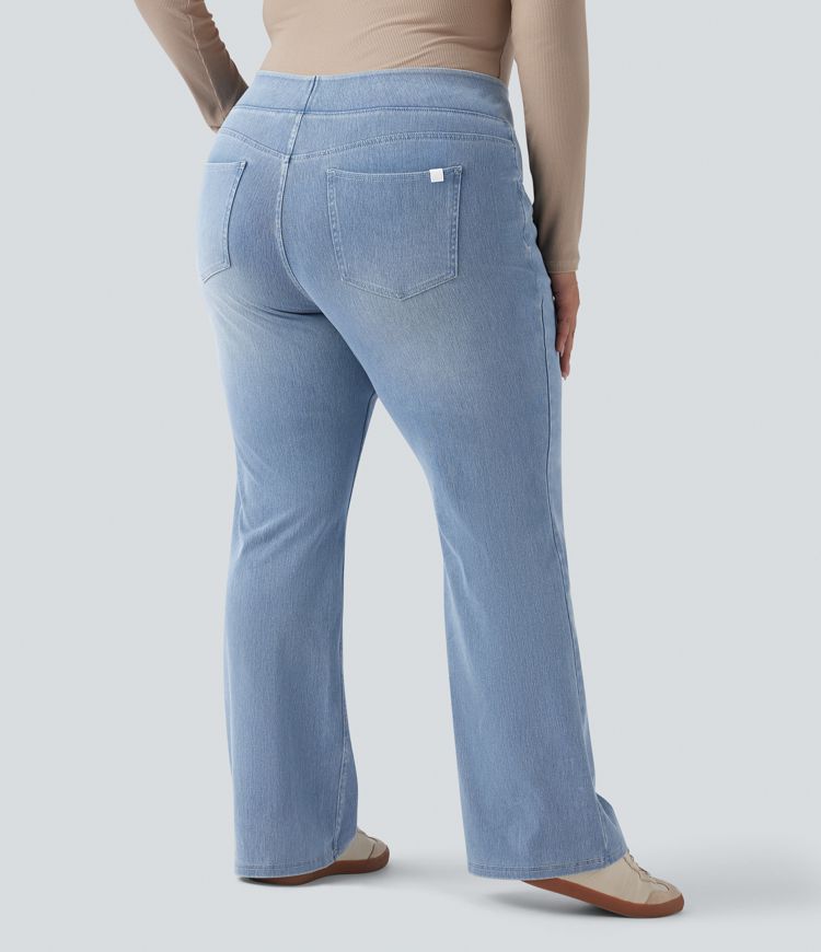Halara Flex™ High Waisted Pockets Washed Denim Casual Bootcut Plus Size Women Straight Jeans
