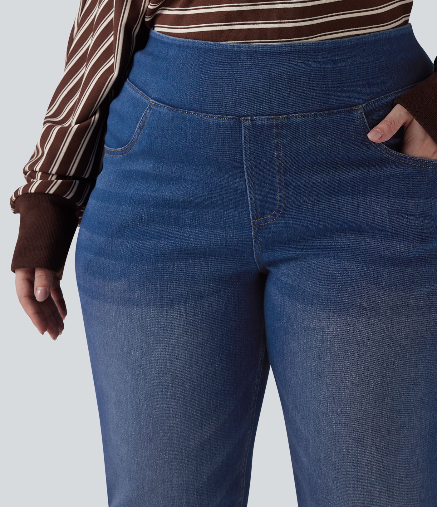 Halara Flex™ High Waisted Pockets Washed Denim Casual Bootcut Plus Size Women Straight Jeans