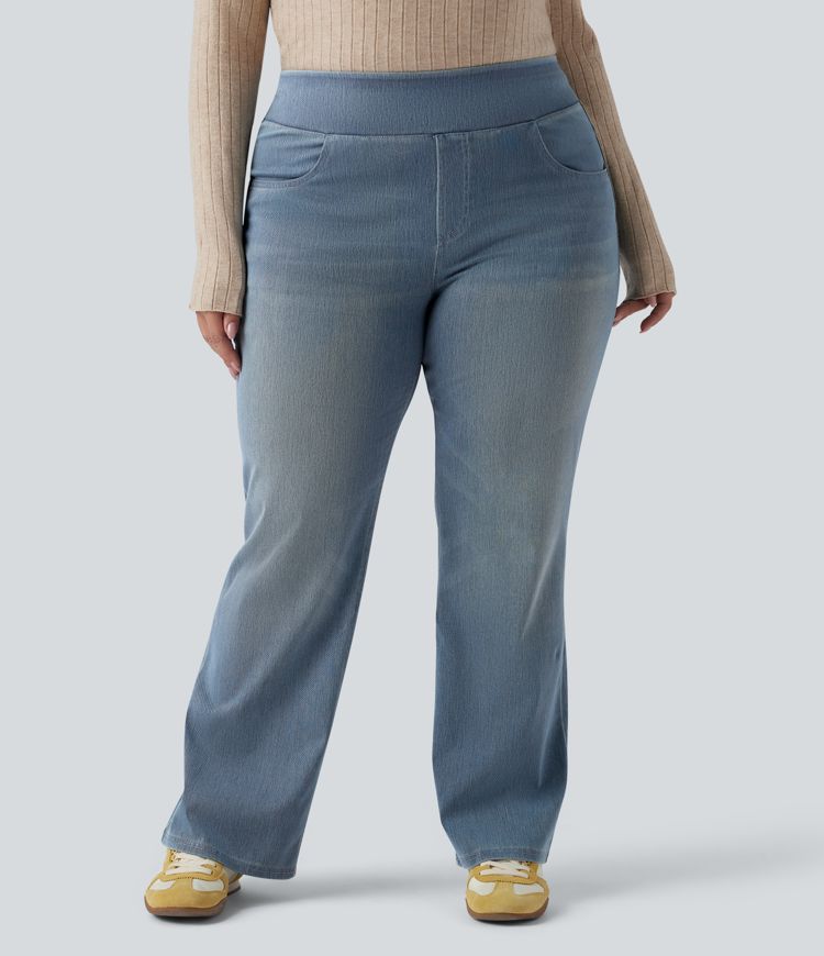 Halara Flex™ High Waisted Pockets Washed Casual Bootcut Plus Size Jeans