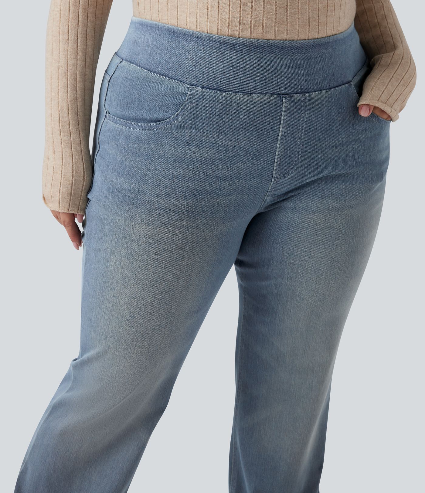 Halara Flex™ High Waisted Pockets Washed Casual Bootcut Plus Size Jeans