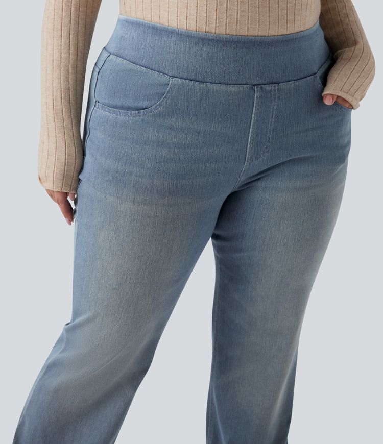 Halara Flex™ High Waisted Pockets Washed Casual Bootcut Plus Size Jeans
