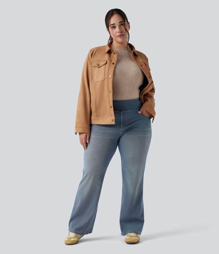 Halara Flex™ High Waisted Pockets Washed Casual Bootcut Plus Size Jeans