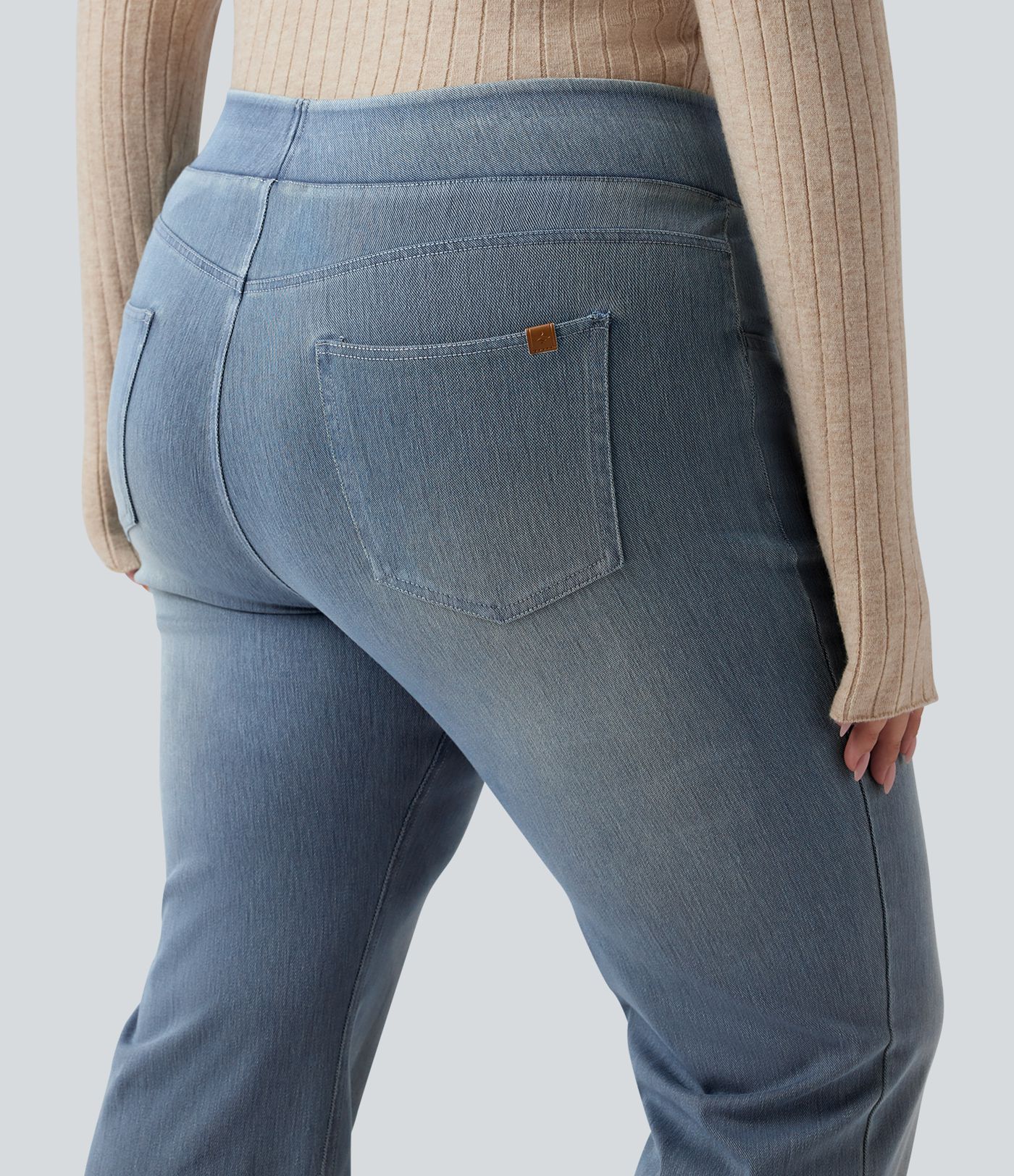 Halara Flex™ High Waisted Pockets Washed Casual Bootcut Plus Size Jeans