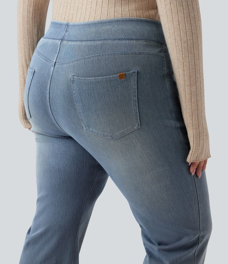 Halara Flex™ High Waisted Pockets Washed Casual Bootcut Plus Size Jeans