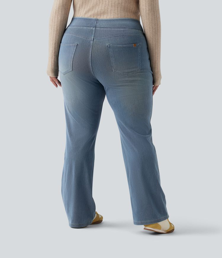 Halara Flex™ High Waisted Pockets Washed Casual Bootcut Plus Size Jeans