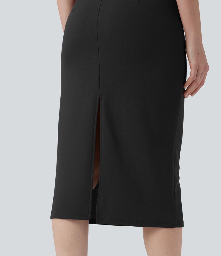 Robe mi-longue infroissable col V manches courtes avec poches