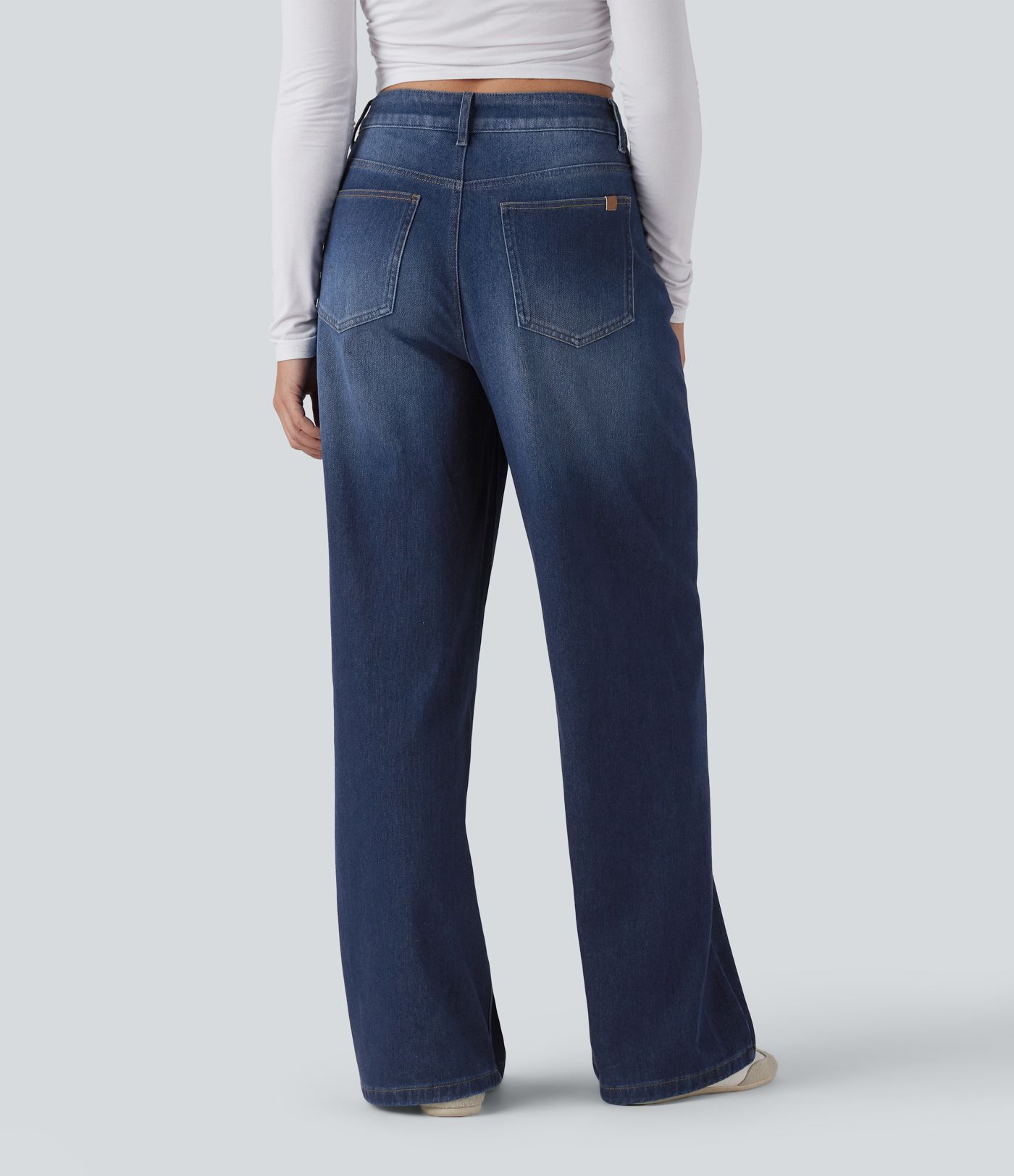 Halara Flex™ Asymmetric High Waisted Washed Casual Baggy Jeans with Pockets