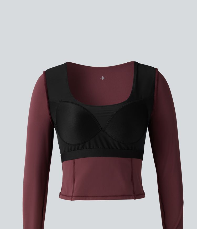 SoftlyZero™ Plush Scoop Neck Push-Up Long Sleeve Thumb Hole Yoga Sports Top with Pockets