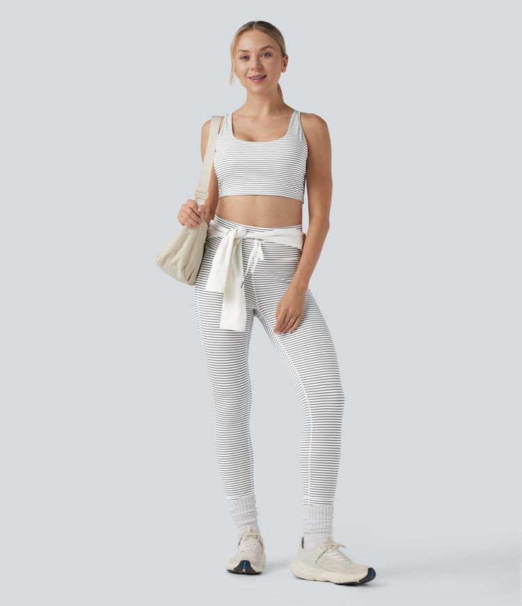 Low Support U Neck Cut Out Stripes Yoga Sports Bra D-F Cups