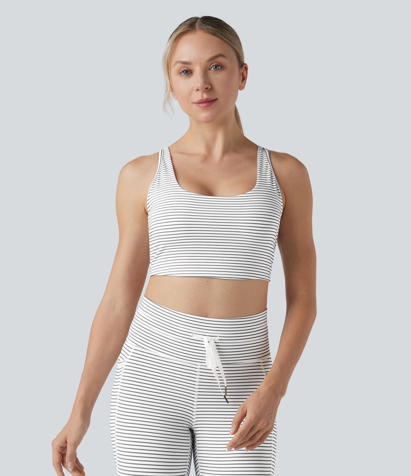Low Support U Neck Cut Out Stripes Yoga Sports Bra D-F Cups