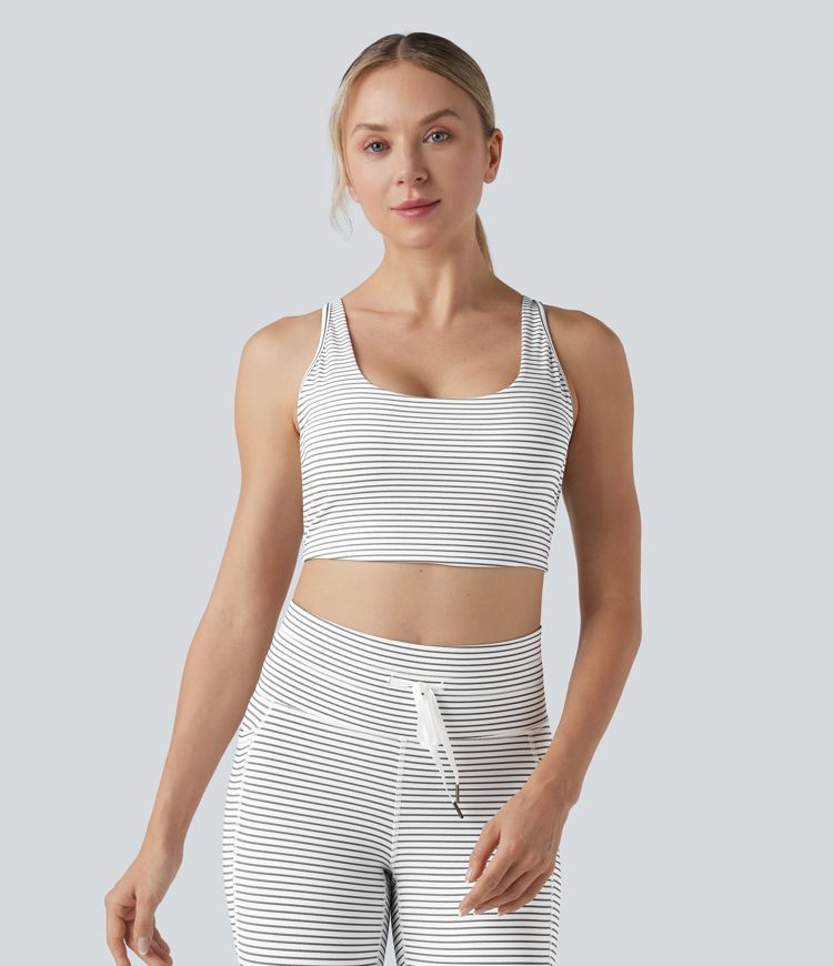 Low Support U Neck Cut Out Stripes Yoga Sports Bra D-F Cups