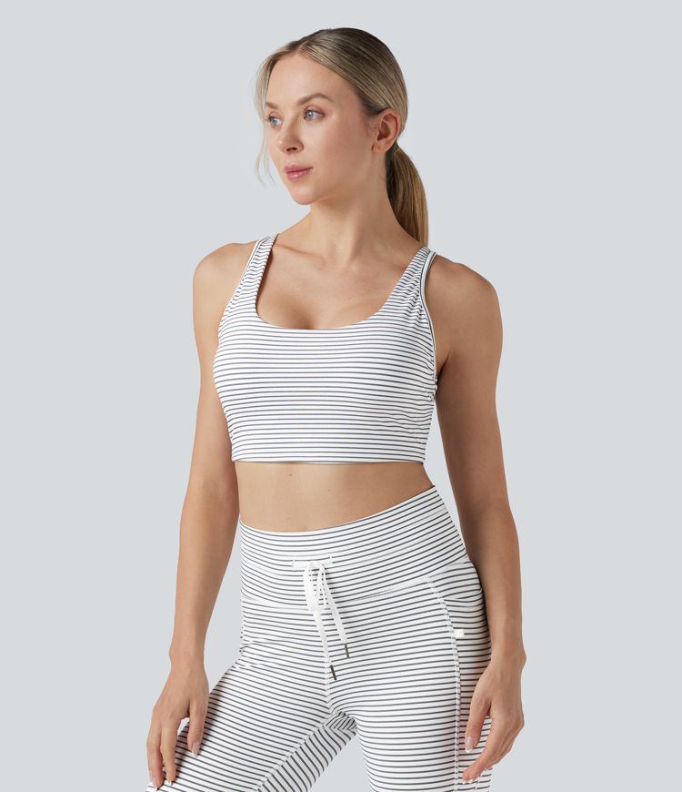 Low Support U Neck Cut Out Stripes Yoga Sports Bra D-F Cups