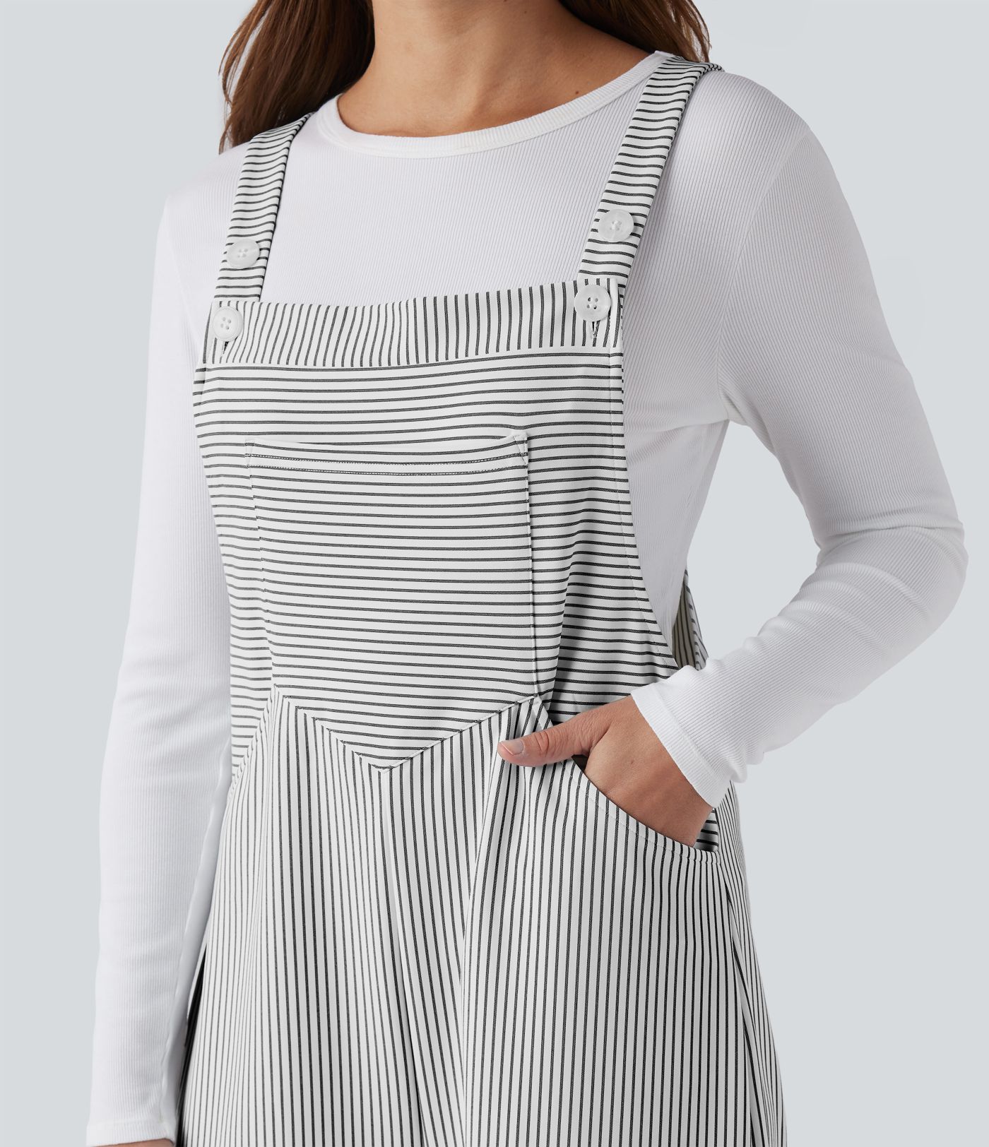 Adjustable Straps Stripes Wide Leg Casual Overalls with Pockets