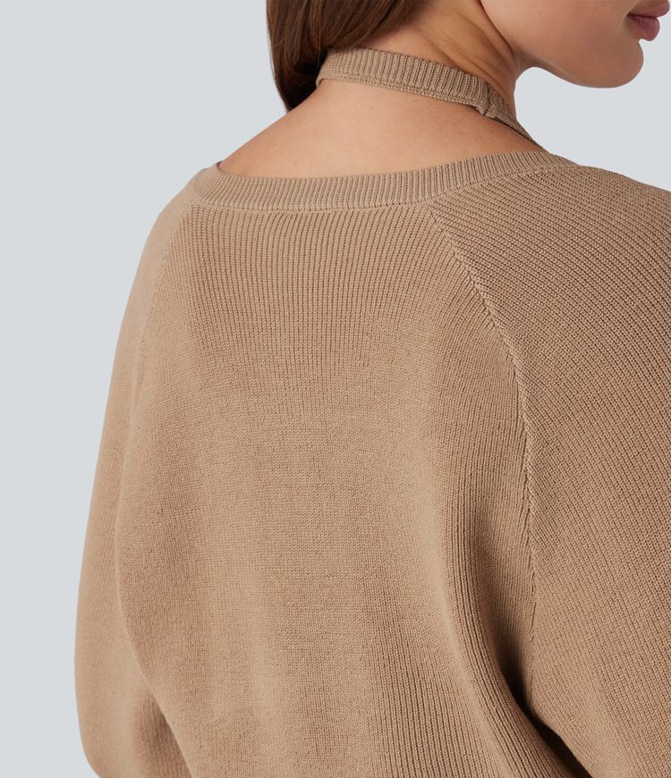 Halter Long Sleeve Wrap 2-in-1 Casual Jumper