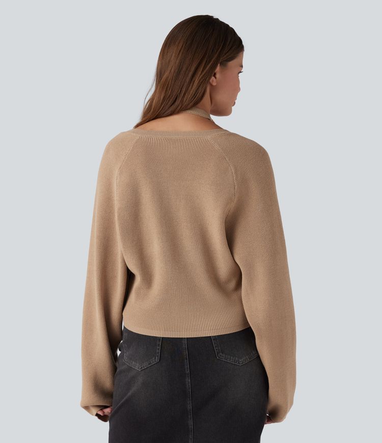 Halter Long Sleeve Wrap 2-in-1 Casual Jumper