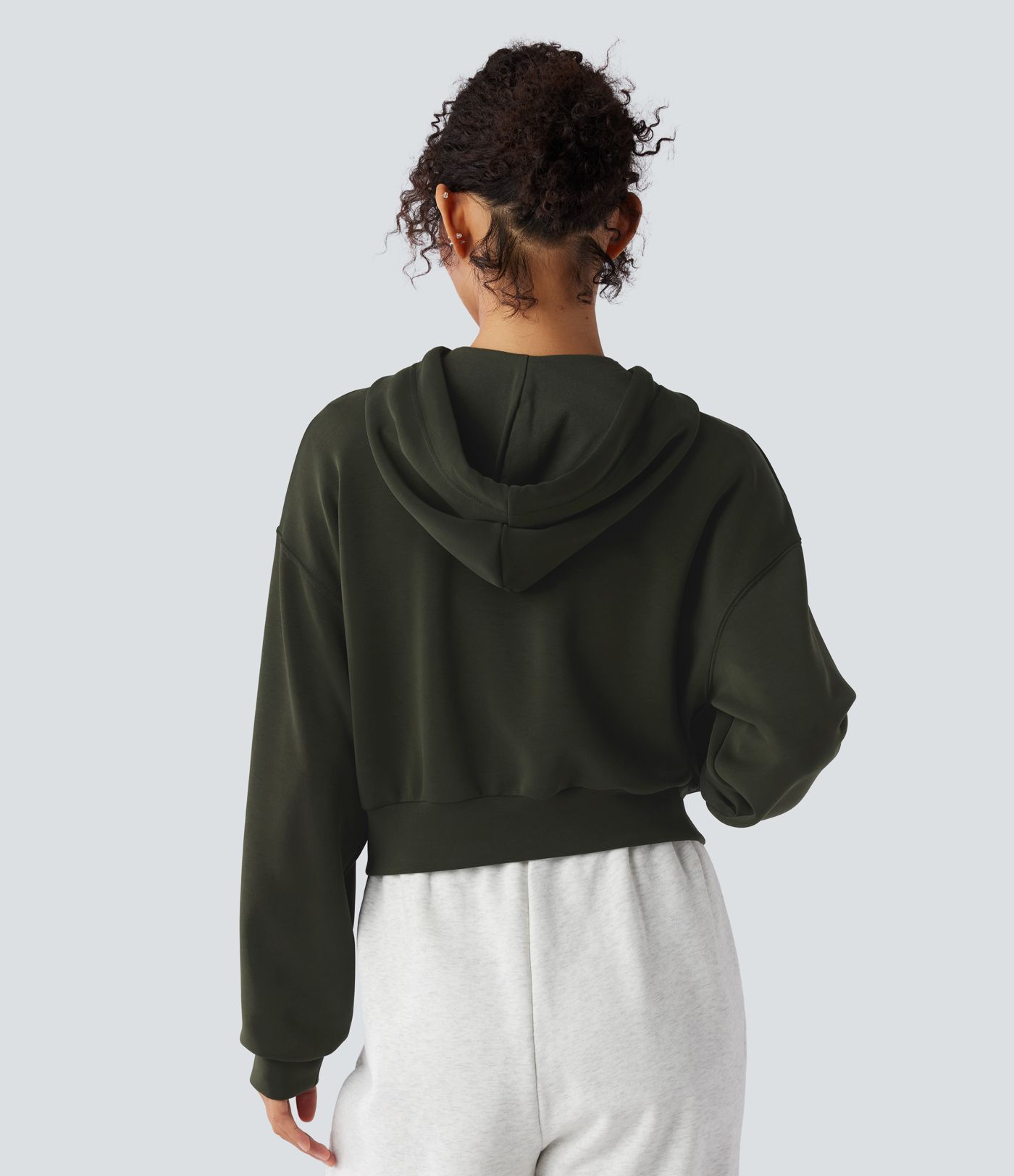 Hooded Drawstring Zipper Long Sleeve Casual Sports Sweatshirt with Pockets