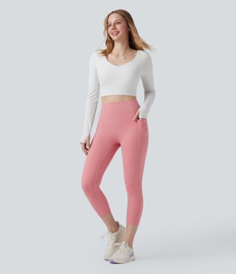 Halara UltraSculpt™ SoCinched Augstās jostas kapri treniņu legingi ar kabatām, kas paceļamvietu un kontrolē vēderu