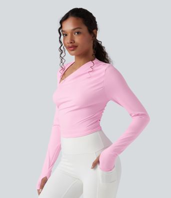 SoftlyZero™ Airy Asymmetric Neck Long Sleeve Thumb Hole Cool Touch Yoga Sports Top