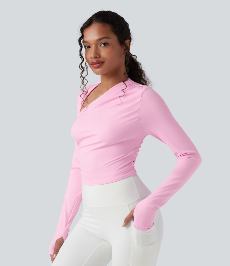 SoftlyZero™ Airy Asymmetric Neck Long Sleeve Thumb Hole Cool Touch Yoga Sports Top
