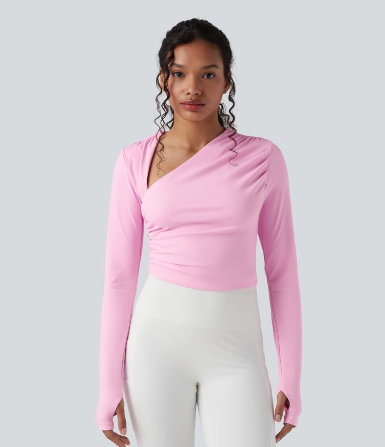 SoftlyZero™ Airy Asymmetric Neck Long Sleeve Thumb Hole Cool Touch Yoga Sports Top