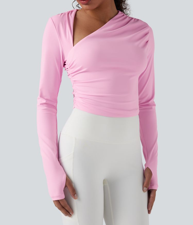 SoftlyZero™ Airy Asymmetric Neck Long Sleeve Thumb Hole Cool Touch Yoga Sports Top