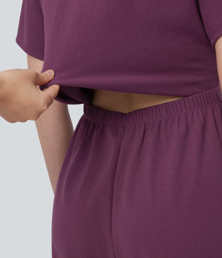 Combinaison de travail résistante aux plis, col en V, manches chauve-souris, jambes larges, avec poches — facile comme tout