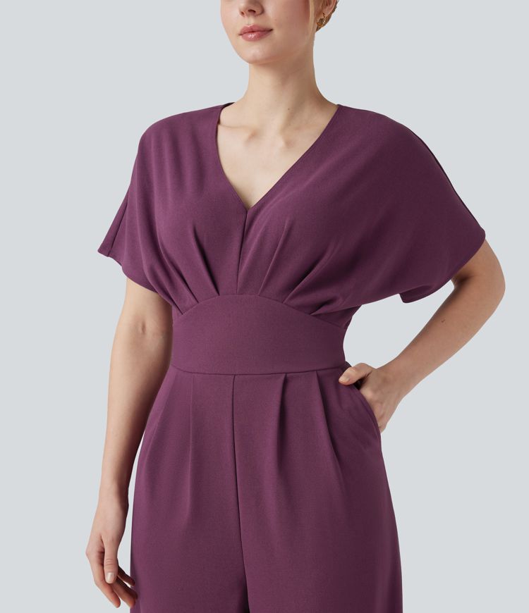 Combinaison de travail résistante aux plis, col en V, manches chauve-souris, jambes larges, avec poches — facile comme tout