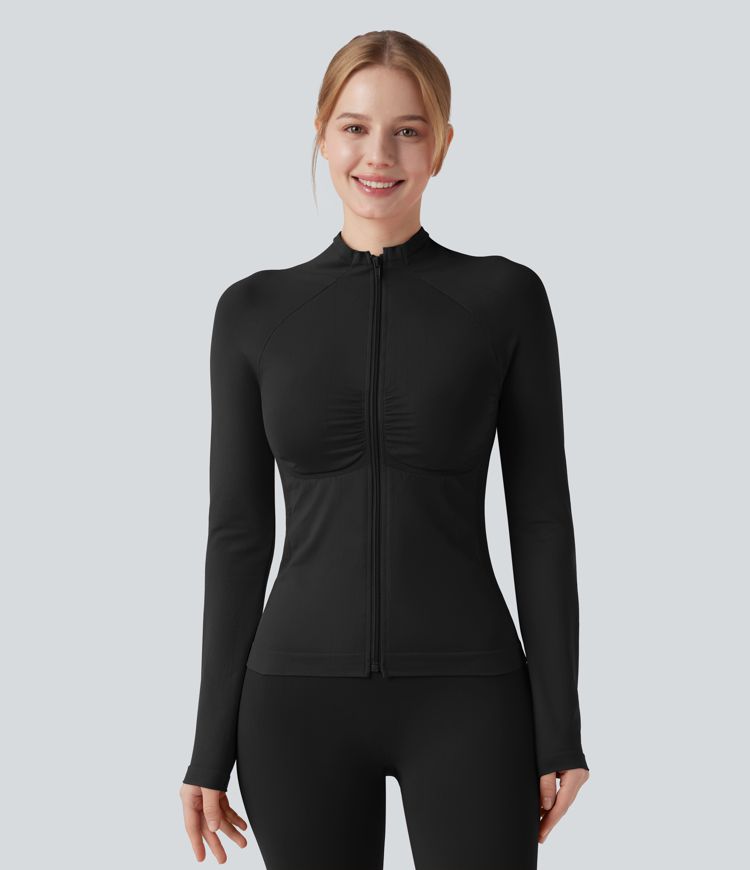 OneForm Seamless Flow Long Sleeve Zipper Ruched Yoga Jacket