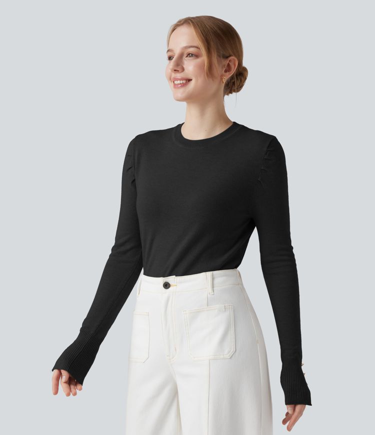 Round Neck Long Sleeve Work Sweater