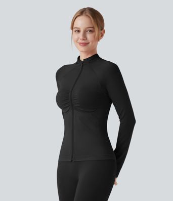 OneForm Seamless Flow Long Sleeve Zipper Ruched Yoga Jacket