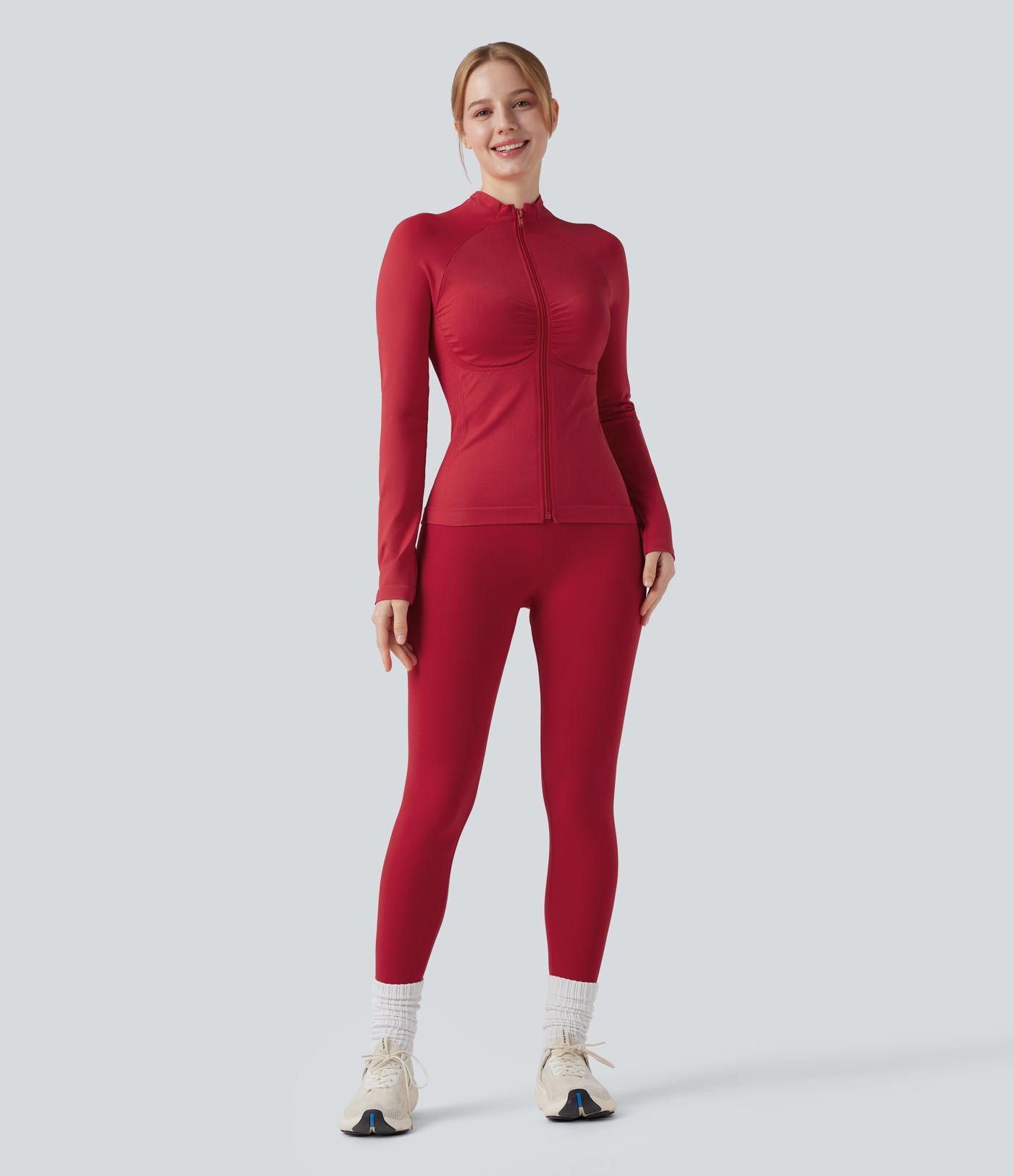 OneForm Seamless Flow Long Sleeve Zipper Ruched Yoga Jacket