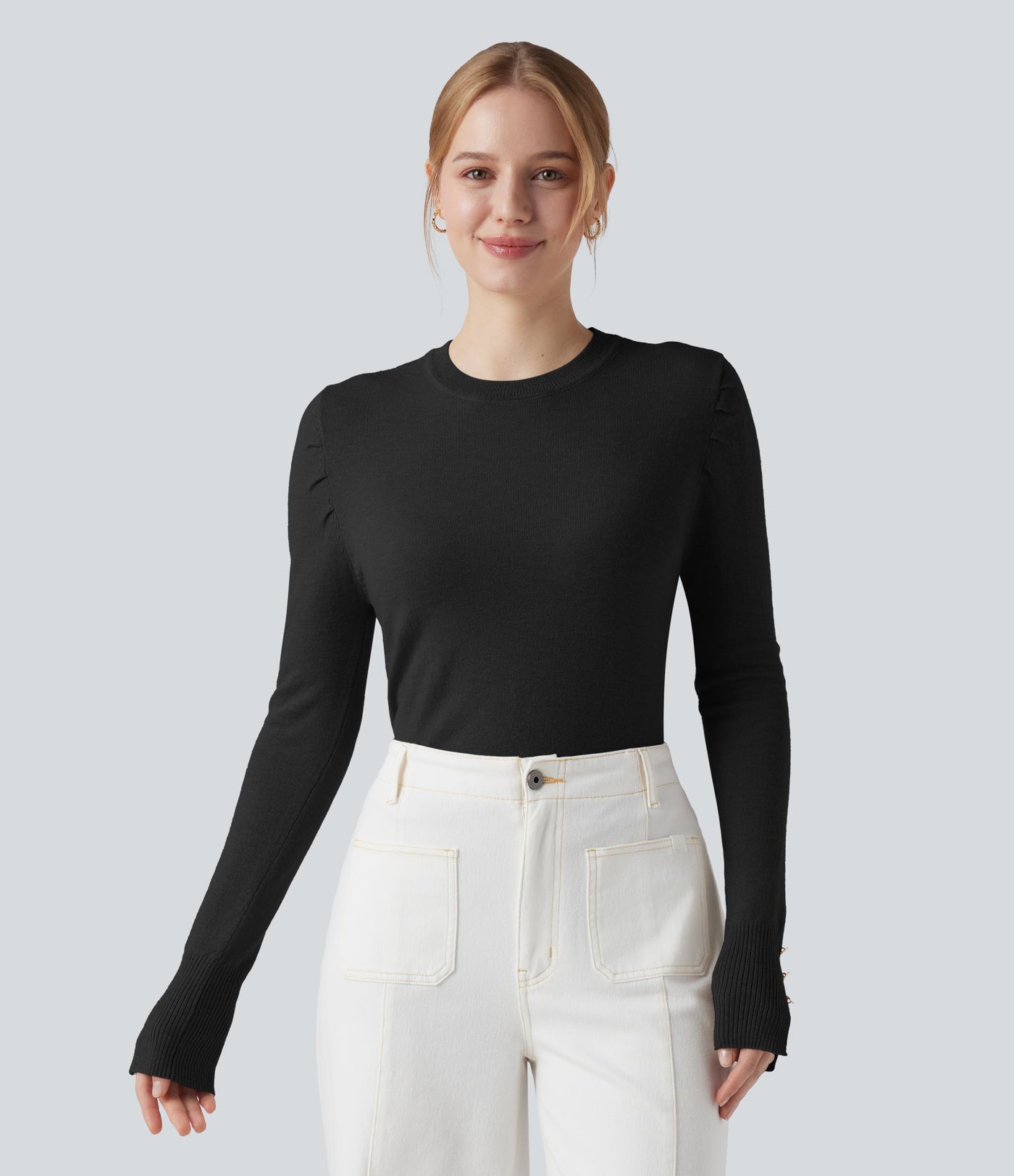 Round Neck Long Sleeve Work Sweater