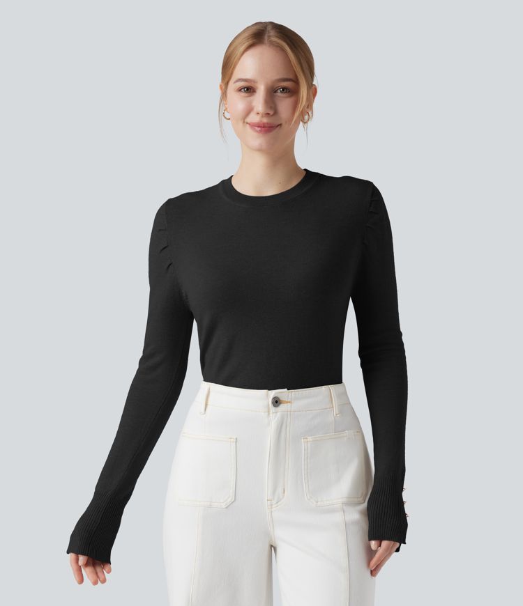 Round Neck Long Sleeve Work Sweater