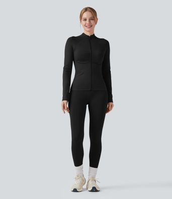 OneForm Seamless Flow Long Sleeve Zipper Ruched Yoga Jacket