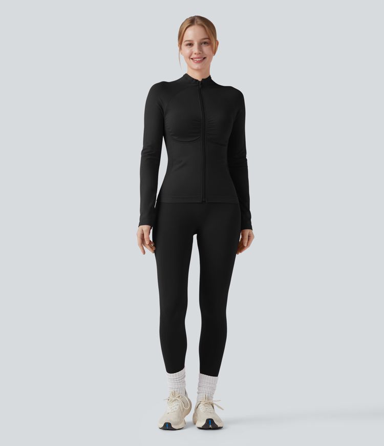 OneForm Seamless Flow Long Sleeve Zipper Ruched Yoga Jacket