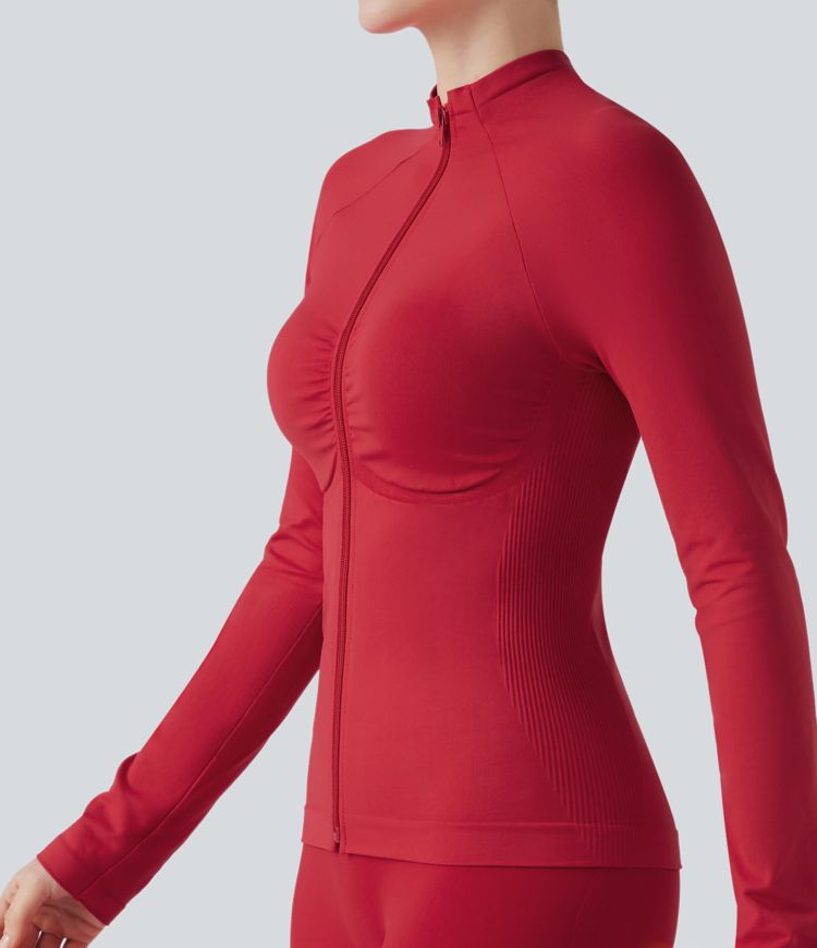 OneForm Seamless Flow Long Sleeve Zipper Ruched Yoga Jacket