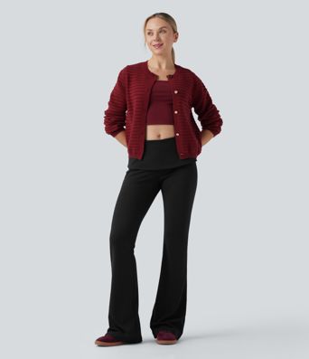 Foldover Mid Rise Casual Bootcut Pants Foldover Mid Rise Casual Bootcut Pants