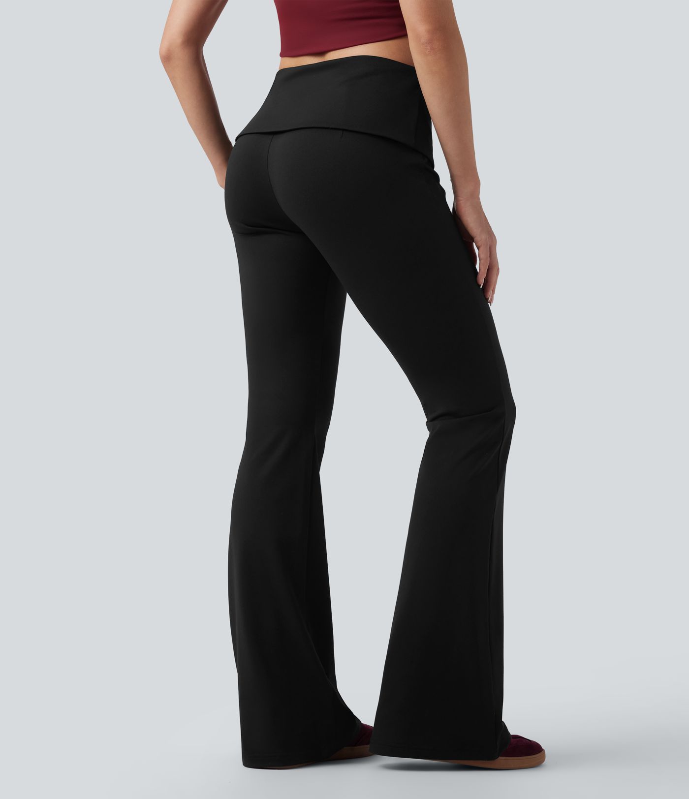 Foldover Mid Rise Casual Bootcut Pants Foldover Mid Rise Casual Bootcut Pants