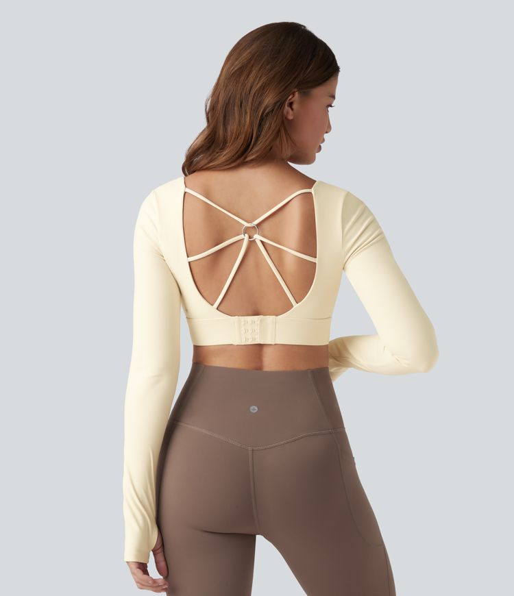 SoftlyZero™ Plush Crisscross Backless Adjustable Buckle Thumb Holes Cropped Yoga Sports Top