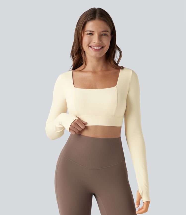 SoftlyZero™ Plush Crisscross Backless Adjustable Buckle Thumb Holes Cropped Yoga Sports Top