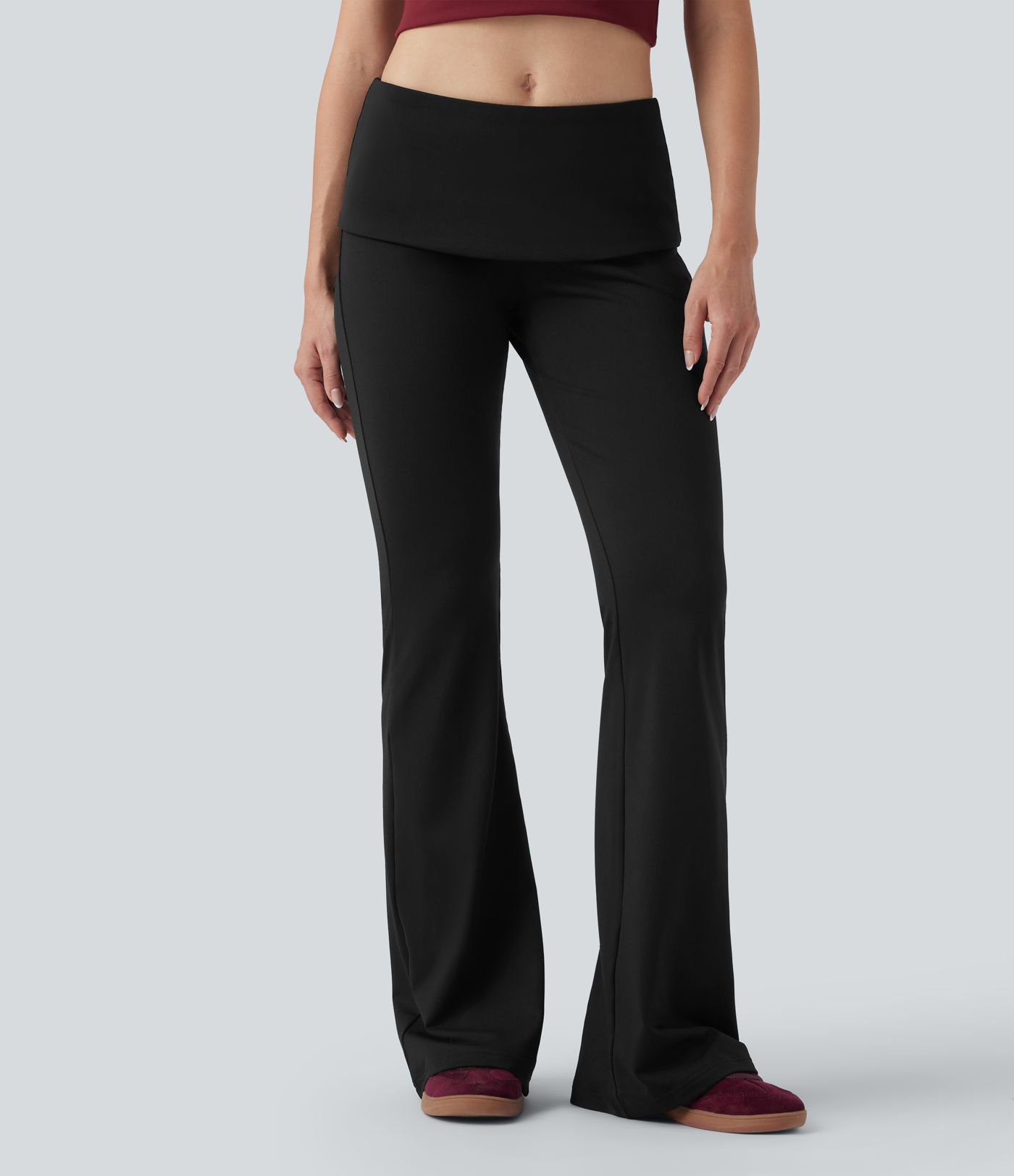 Foldover Mid Rise Casual Bootcut Pants Foldover Mid Rise Casual Bootcut Pants