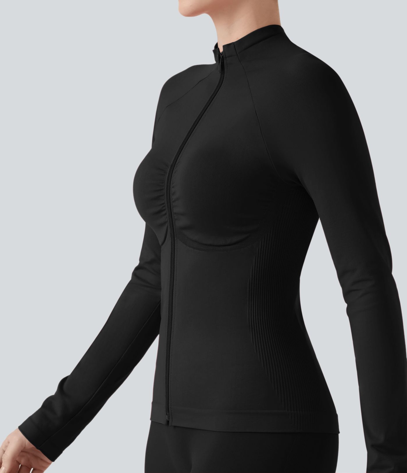 OneForm Seamless Flow Long Sleeve Zipper Ruched Yoga Jacket