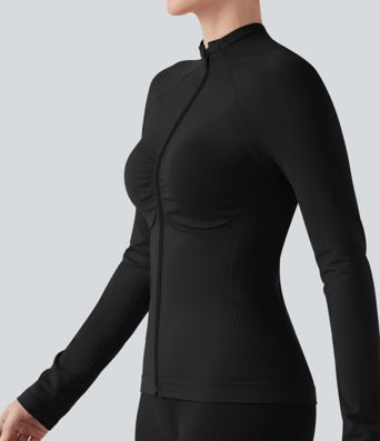 OneForm Seamless Flow Long Sleeve Zipper Ruched Yoga Jacket